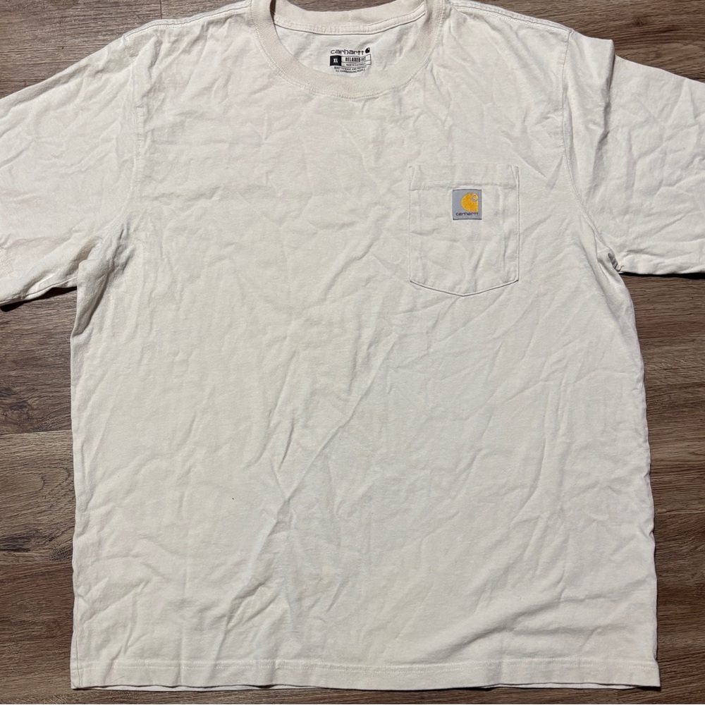 Carhartt Men's Cream Pocket T-Shirt Logo on Back